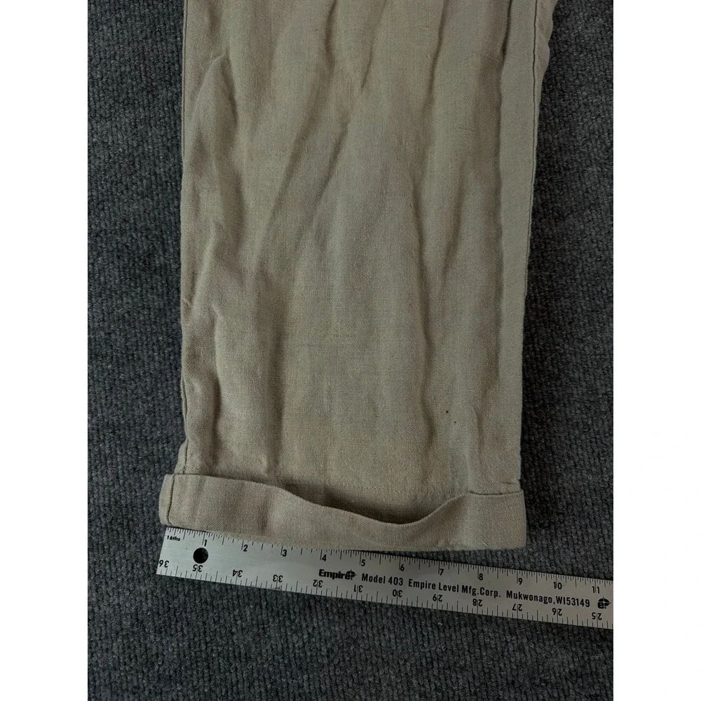 Eddie Bauer Mens 35x30 Pleated 100% Linen Pants Khaki Beige‎ Cuffed Relaxed Fit